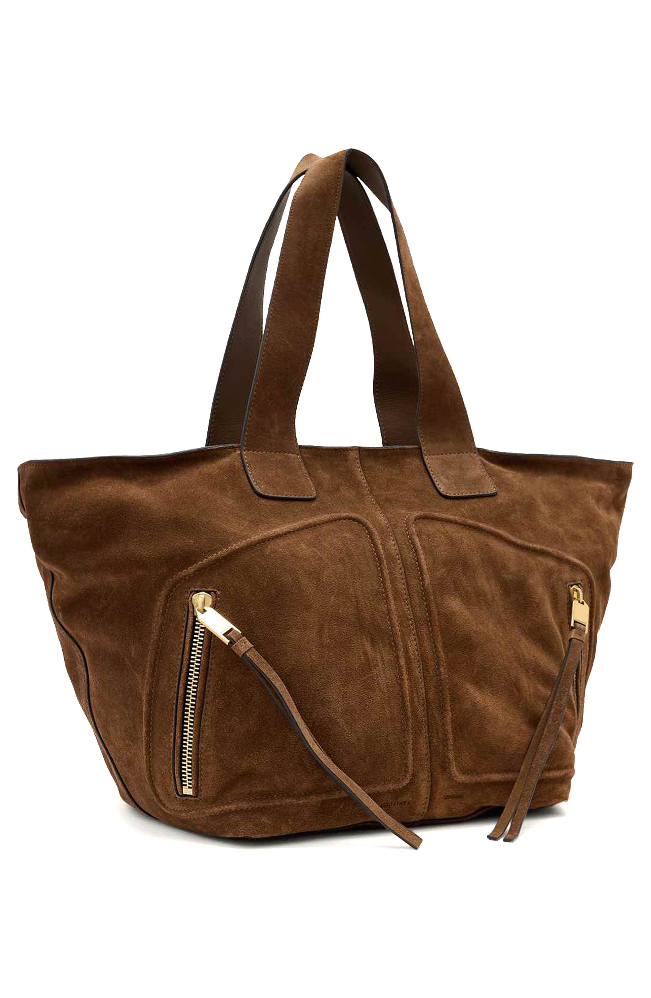 AllSaints Jean Rey Suede Tote, Alternate, color, Sugar Brown