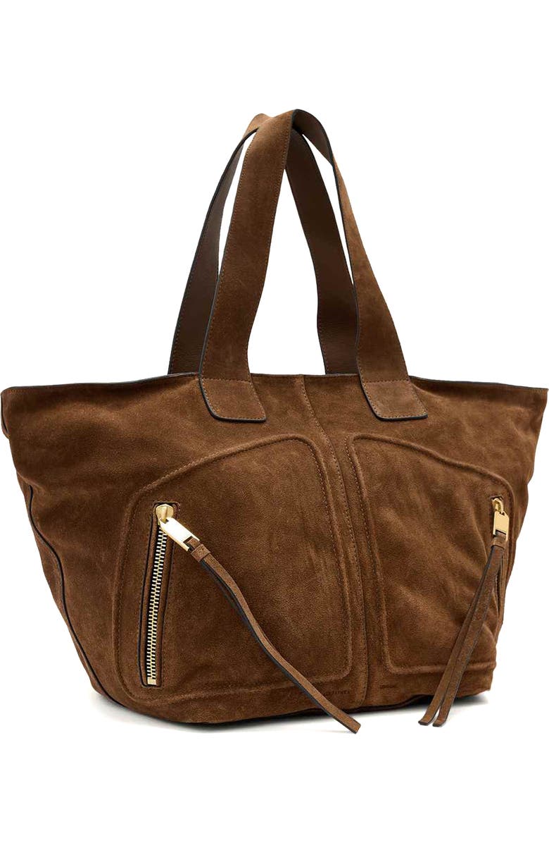 AllSaints Jean Rey Suede Tote, Alternate, color, Sugar Brown