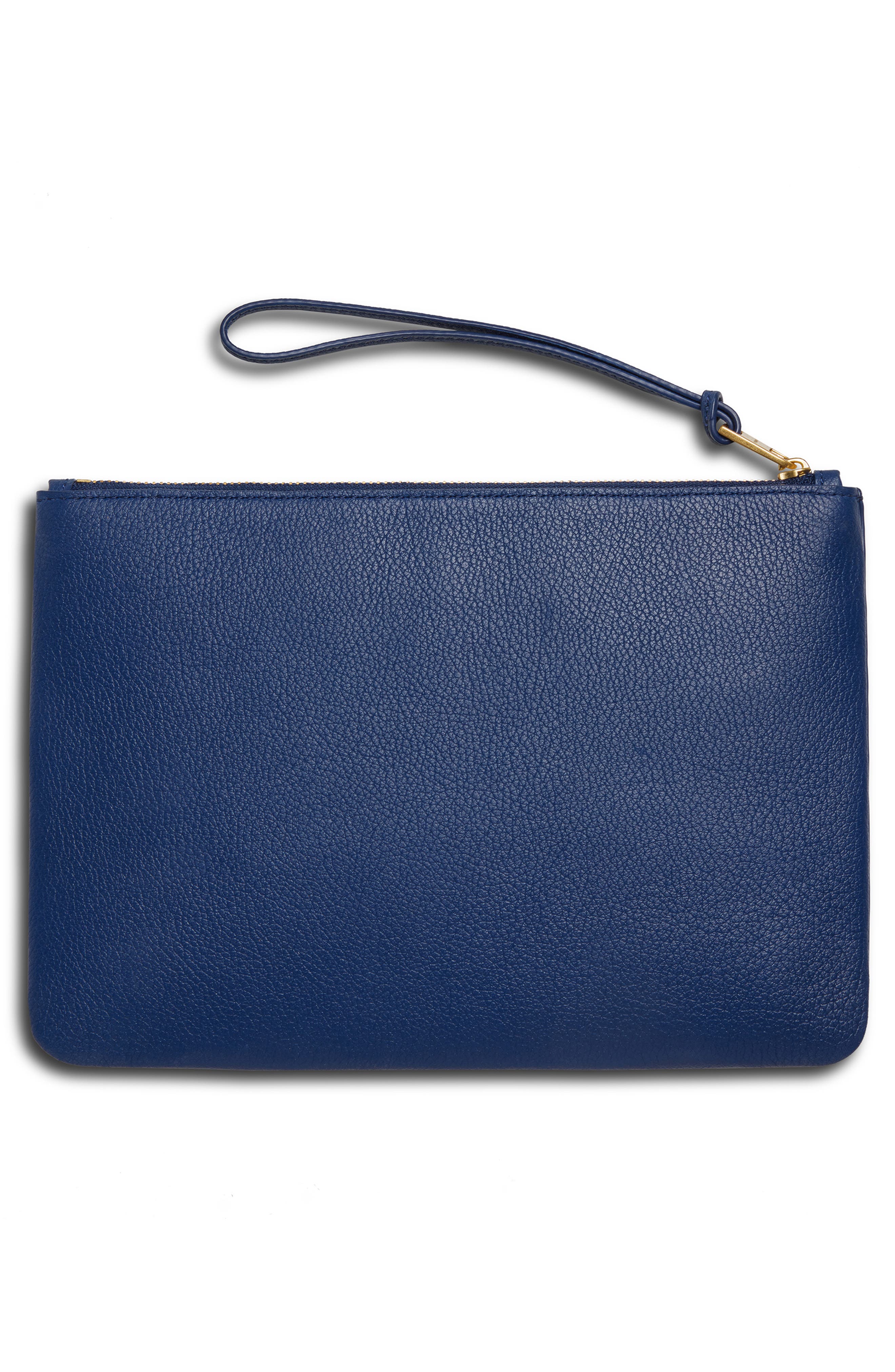 Wristlet Leather Zip Pouch, Alternate, color, BLUE