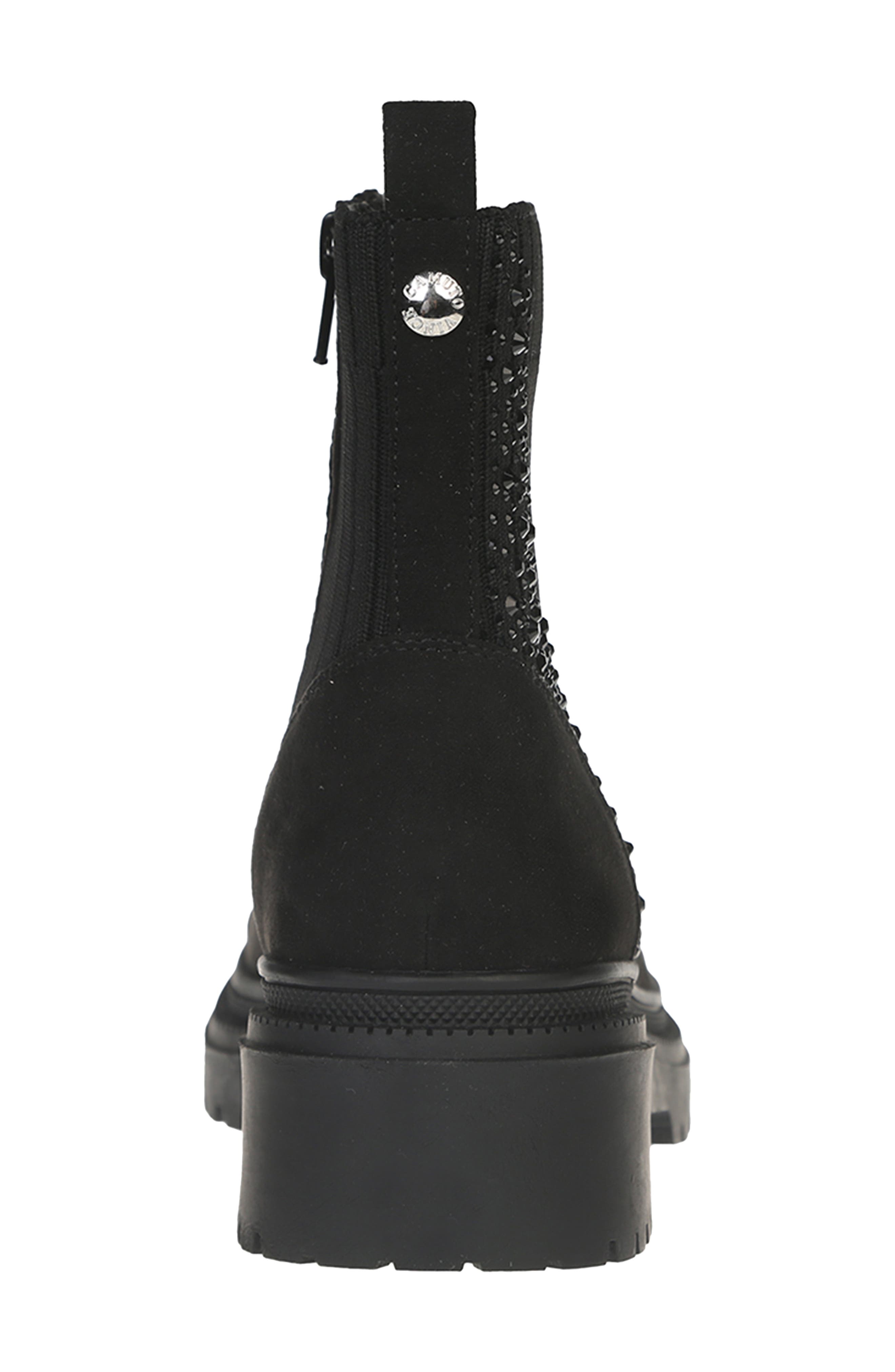 Crystal Embellished Zip Combat Boot, Alternate, color, BLACK