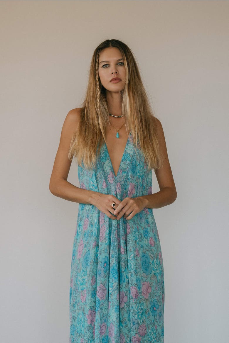 Classic Silk Dress Dolores, Alternate, color, Turquoise & Lavendar Floral