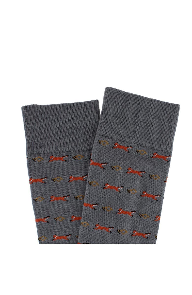Trafalgar The Hunt Is On Mid-Calf Fox Noevlty Pima Cotton Dress Sock, Alternate, color, Mercury Grey