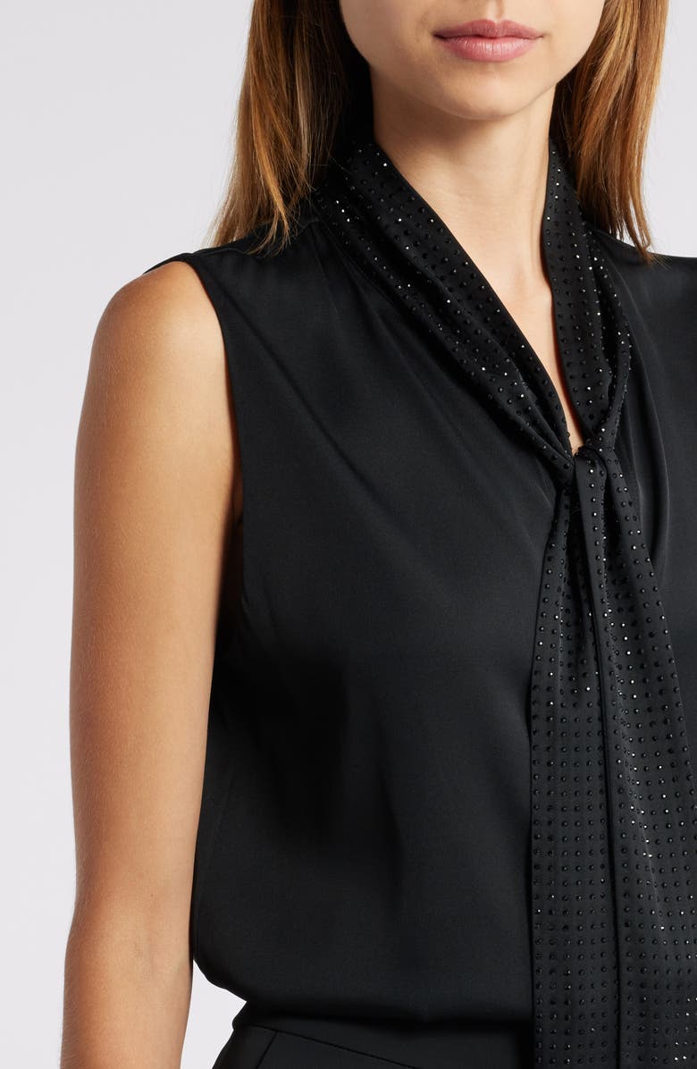KOBI HALPERIN Evelyn Sequin Tie Neck Sleeveless Silk Blend Button-Up Top, Alternate, color, 