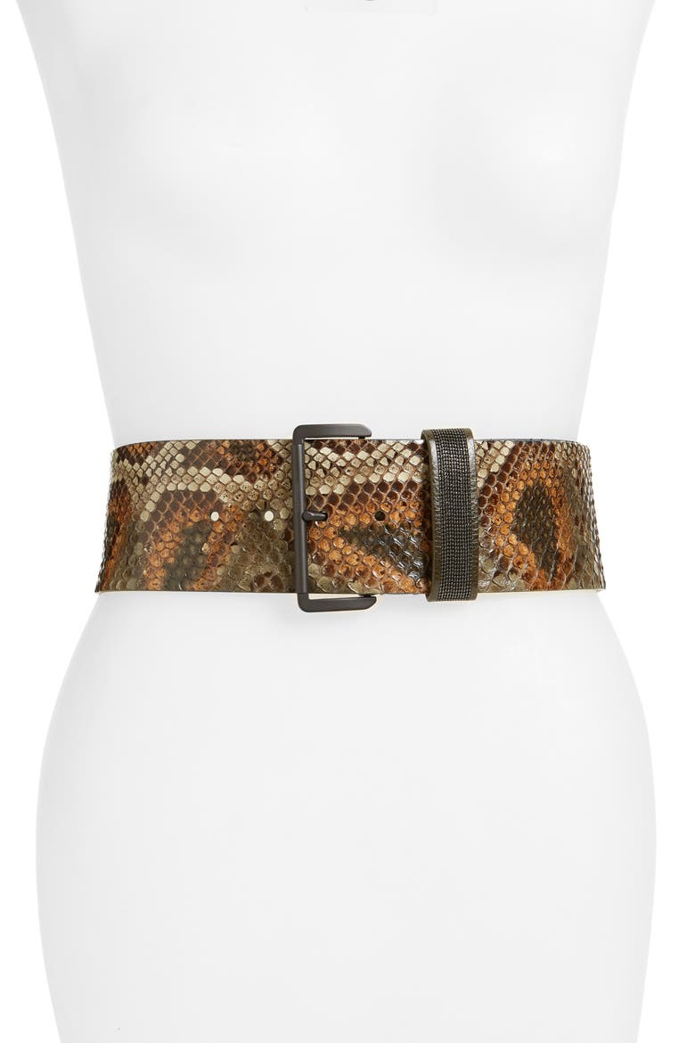 Genuine Python Belt, Main, color, MILITARY
