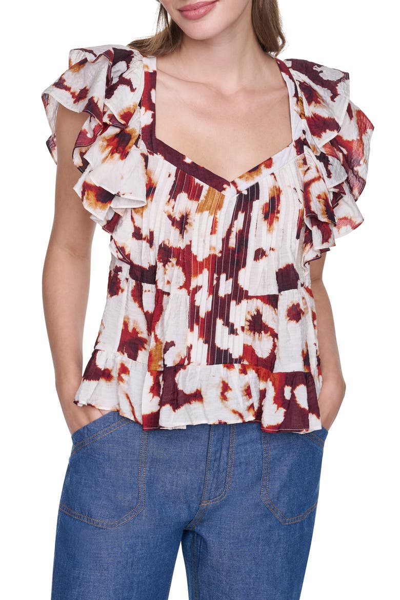 Flutter Sleeve Floral Print Shirt, Main, color, FLORAL INKBLOT