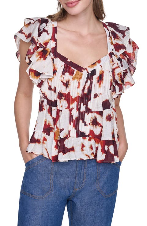 Flutter Sleeve Floral Print Shirt