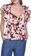 DKNY Flutter Sleeve Floral Print Shirt