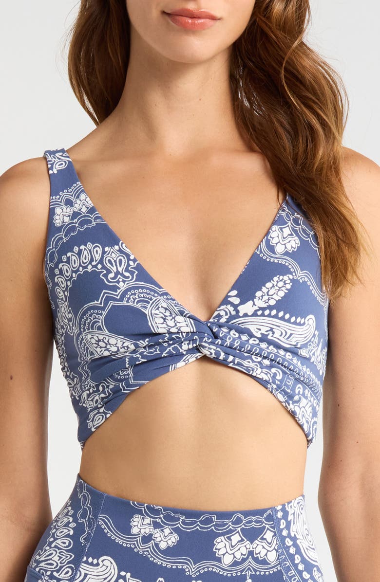 Free People FP Movement Never Better Twist Crop Top, Main, color, Blue Indigo Bandana