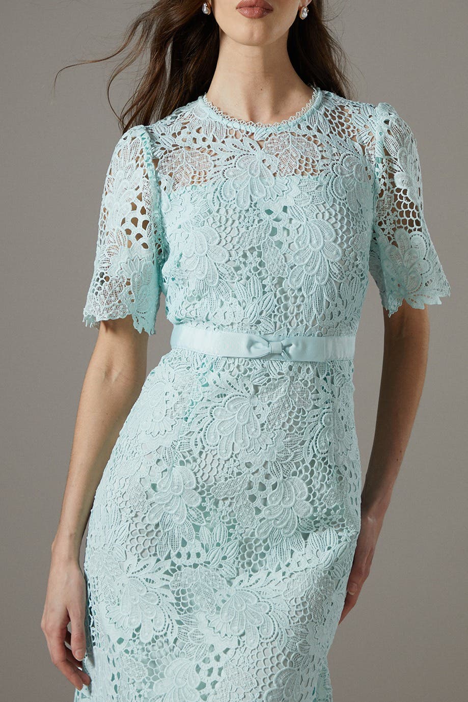 lace dress with ribbon belt Coast Women's Lace Midi Dress With Bow Belt in Lemon | Size: 6