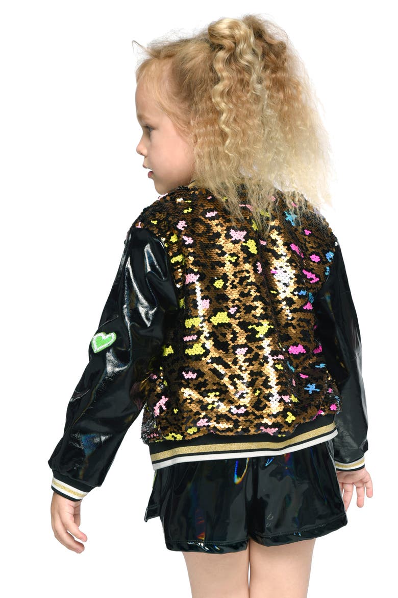 Kids' Sequin Heart Faux Leather Skort, Alternate, color, BLACK MULTI