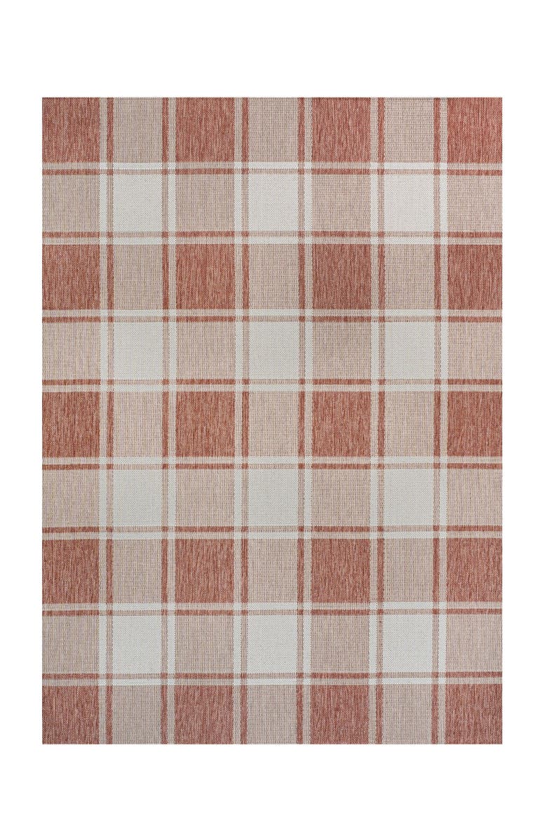 JONATHAN Y Sabine Traditional Farmhouse Bold Gingham Indoor/Outdoor Area Rug, Main, color, Salmon/Cream