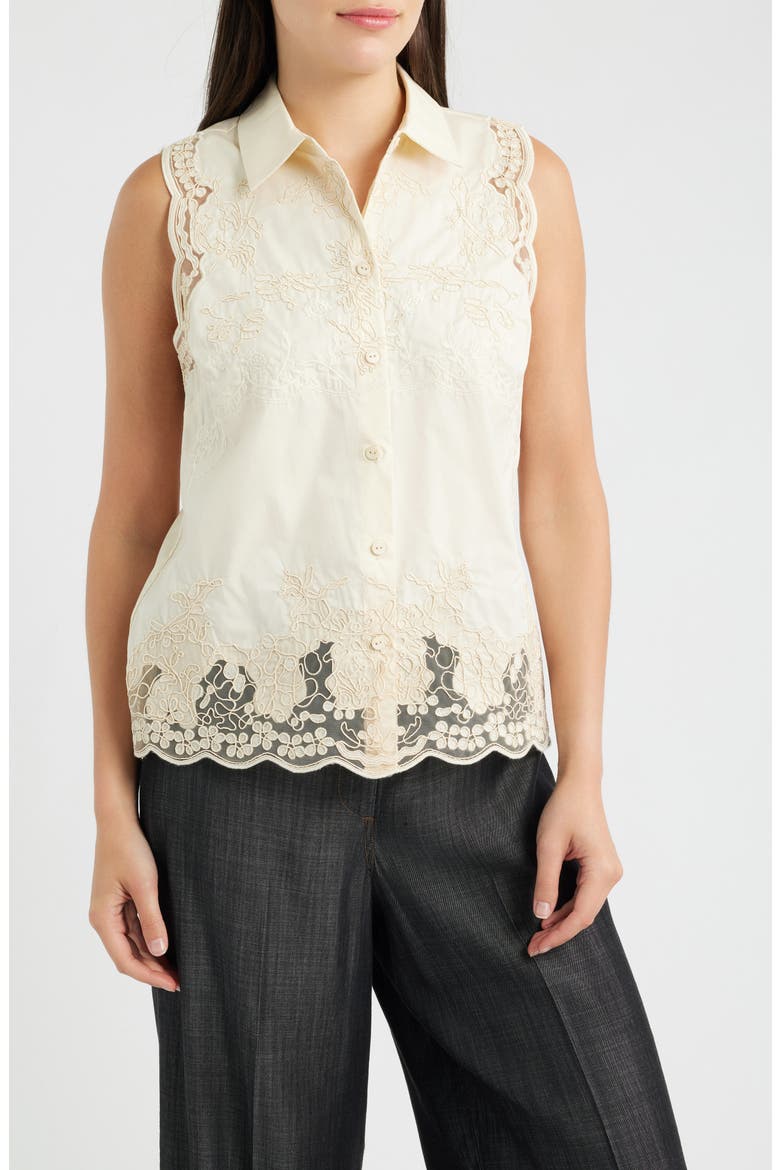 The Ivy Lace Sleeveless Button-Up Shirt, Main, color, CHAMPAGNE