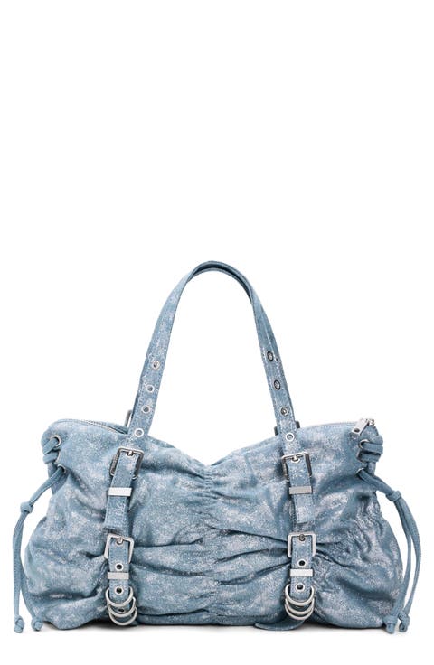 Ruched Denim Shoulder Bag