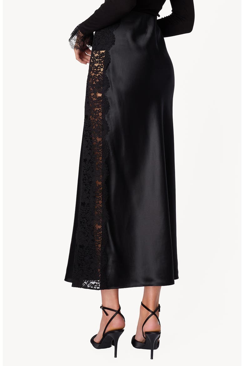 Darcel Lace Detail High Waist Silk Midi Skirt, Alternate, color, BLACK