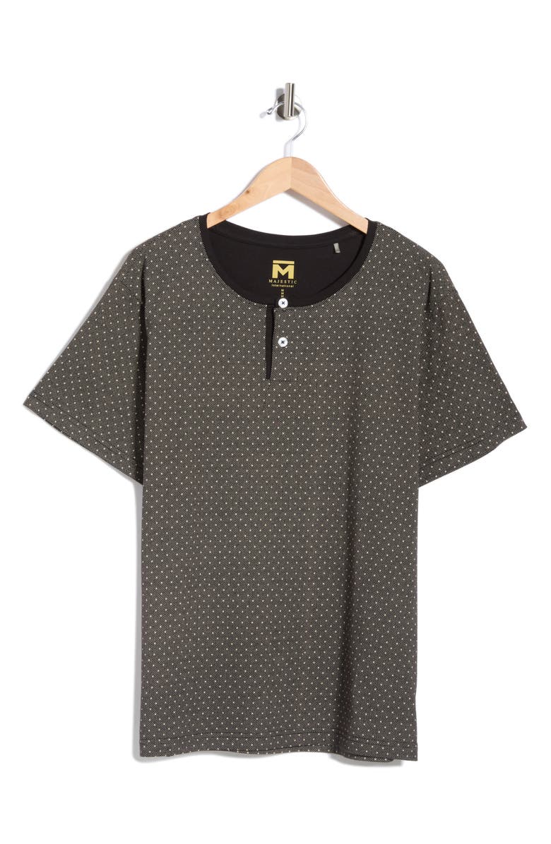 Majestic International Short Sleeve Cotton Henley, Main, color, Black Dot