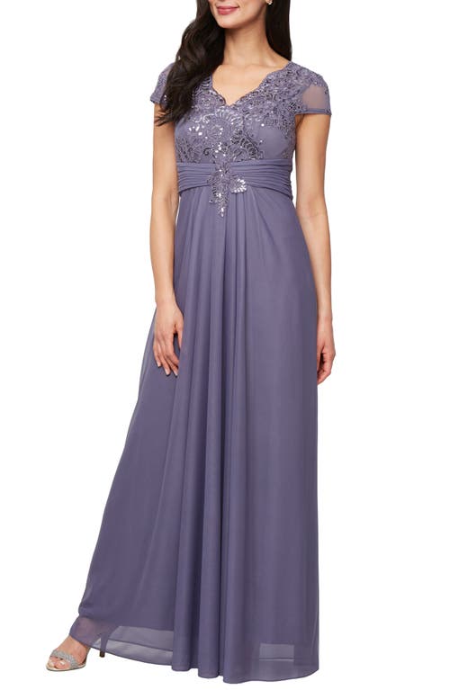 Alex Evenings Sequin Lace Bodice Gown In Icy Orchid
