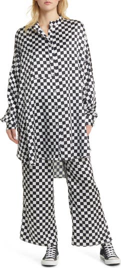 Dressed in Lala Checkerboard Button-Up Satin Shirt & Pants