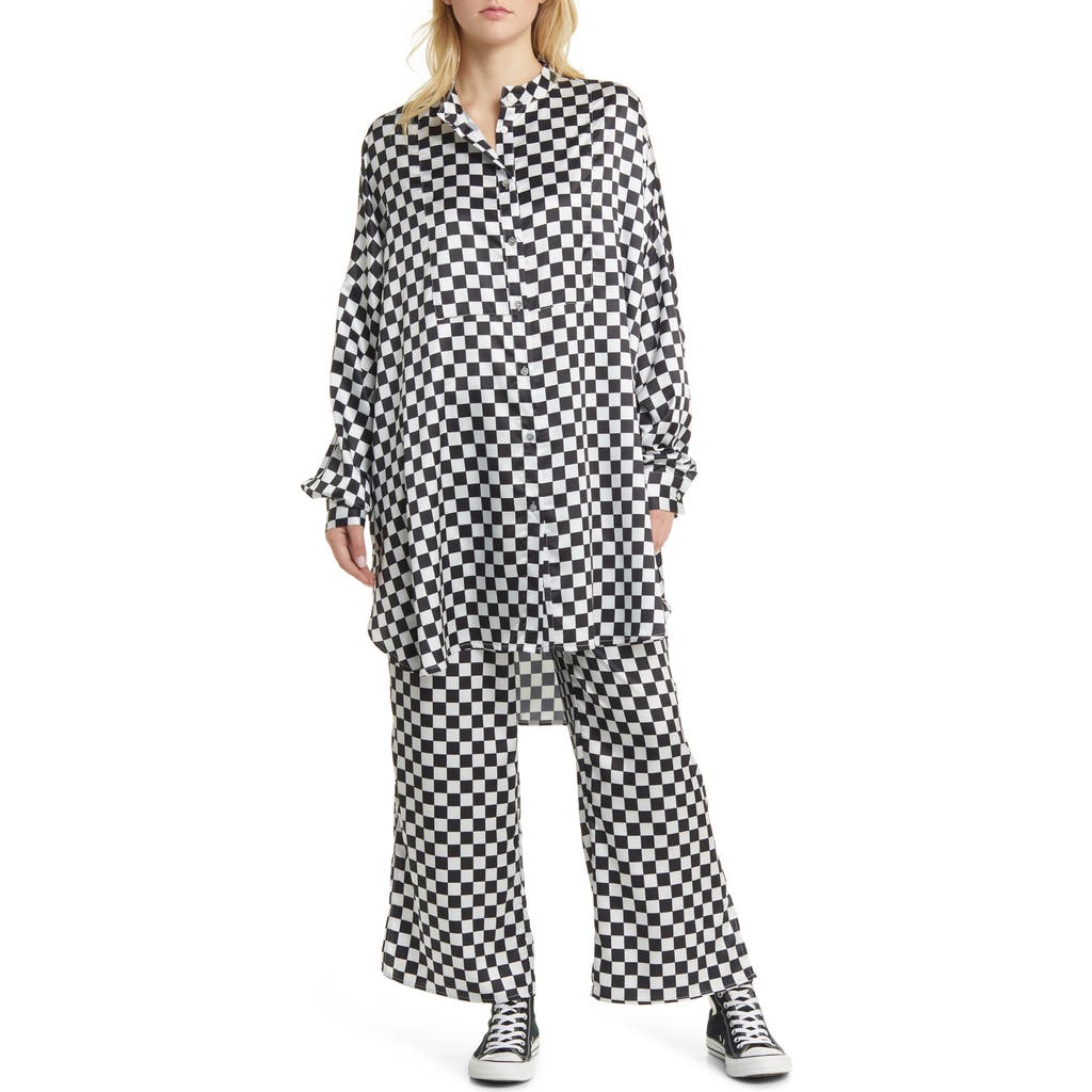 Dressed in Lala Checkerboard Button-Up Satin Shirt & Pants Set  product