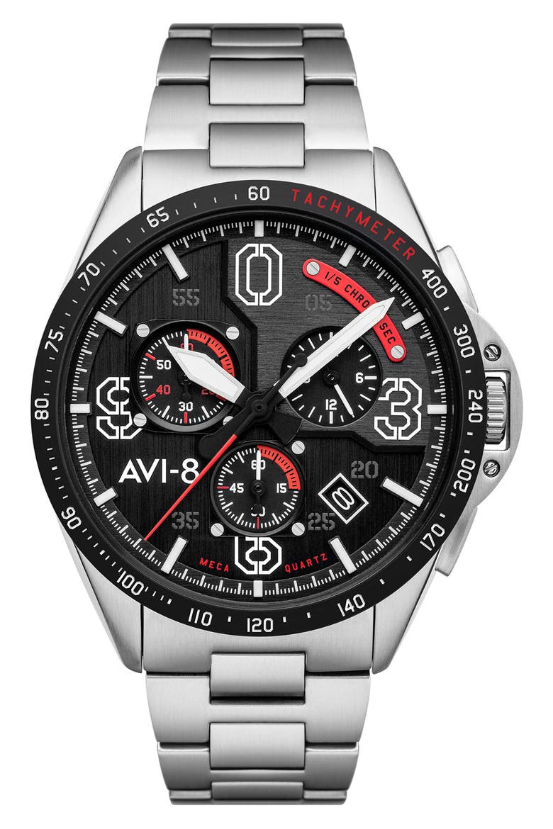 P-51 Mustang Blakeslee Chronograph Bracelet Watch, 43mm, Main, color, BLACK