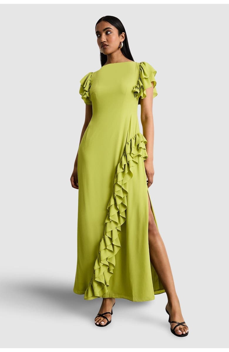Warehouse Side Split Ruffle Detail Maxi Dress, Main, color, Lime