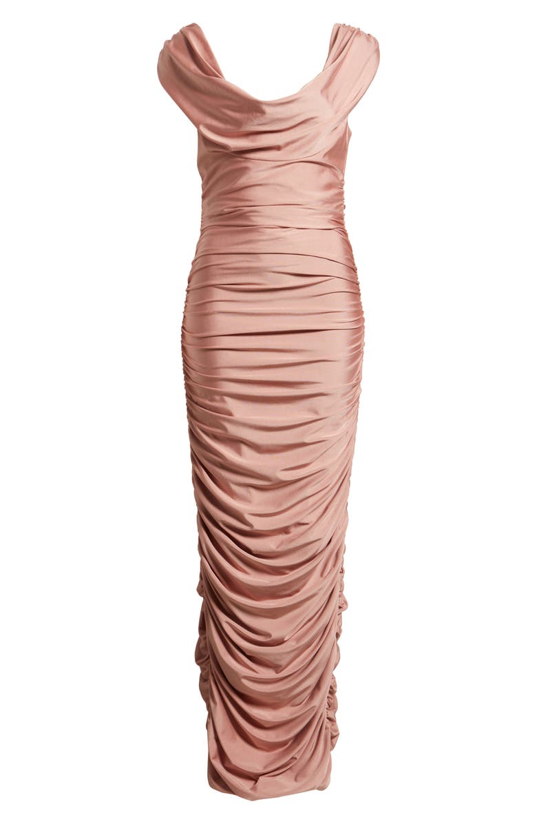 Black Halo Evangeline Ruched Satin Gown, Alternate, color, Desert Rose