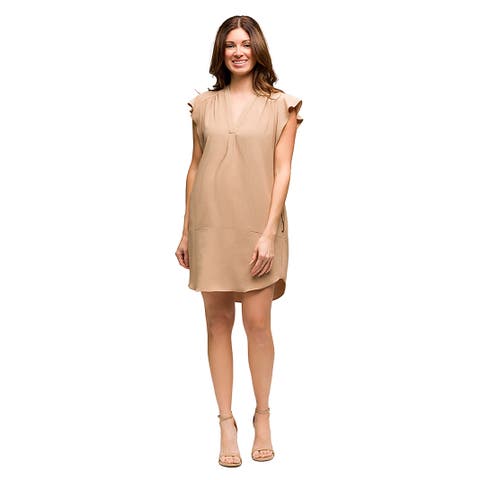 Maternity V-Neck Cap Sleeve Knee Length Pocket Dress
