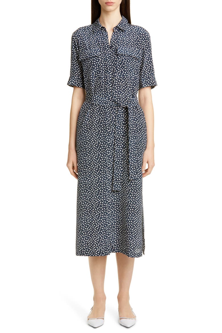 Doha Short Sleeve Silk Shirtdress, Main, color, DUNGAREE BLUE MULTI