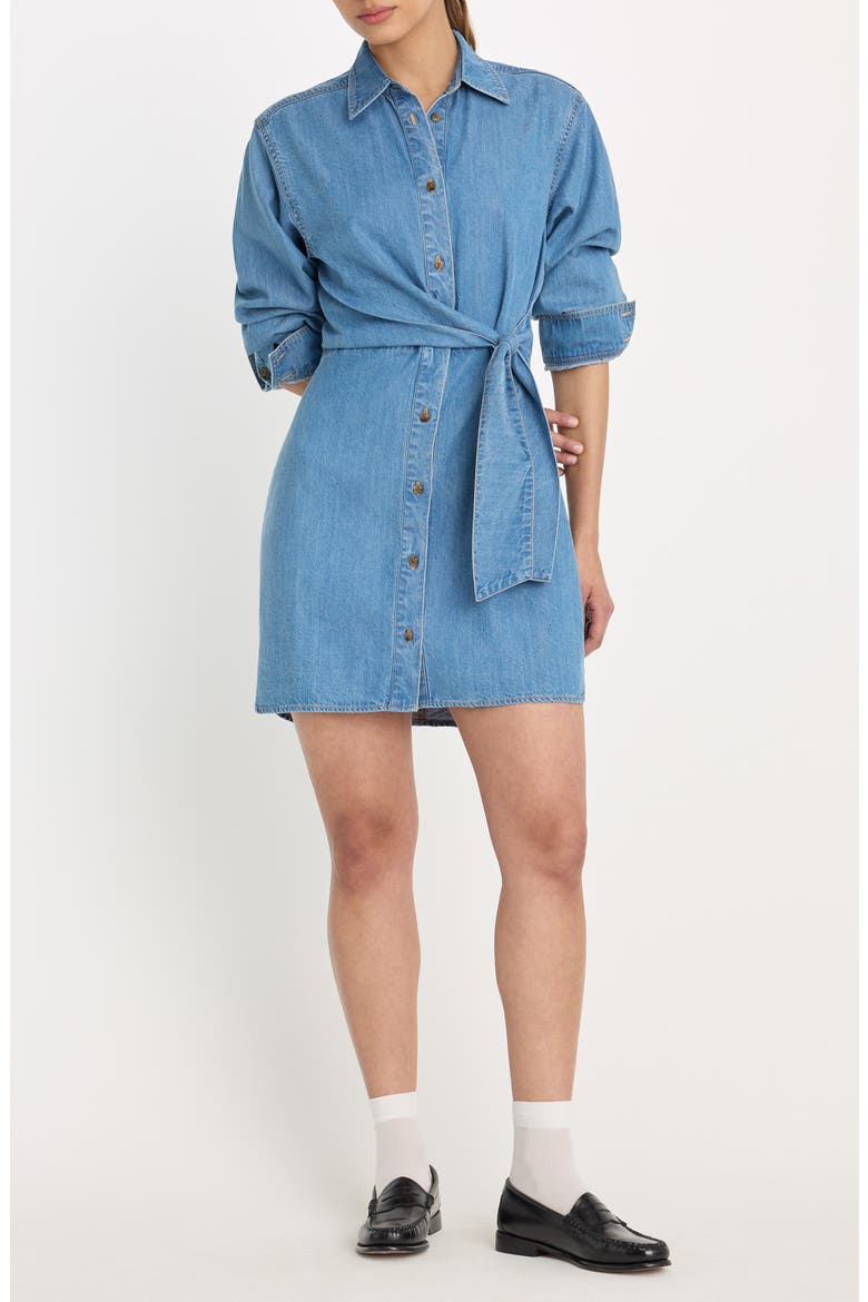 Tie Waist Denim Mini Shirtdress, Main, color, INDIGO266