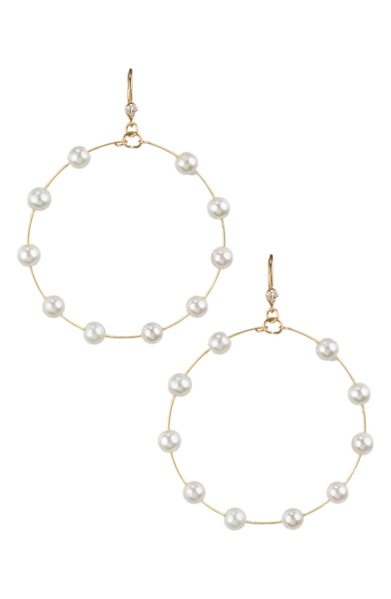 JARDIN Crystal & Imitation Pearl Frontal Hoop Drop Earrings, Main, color, 