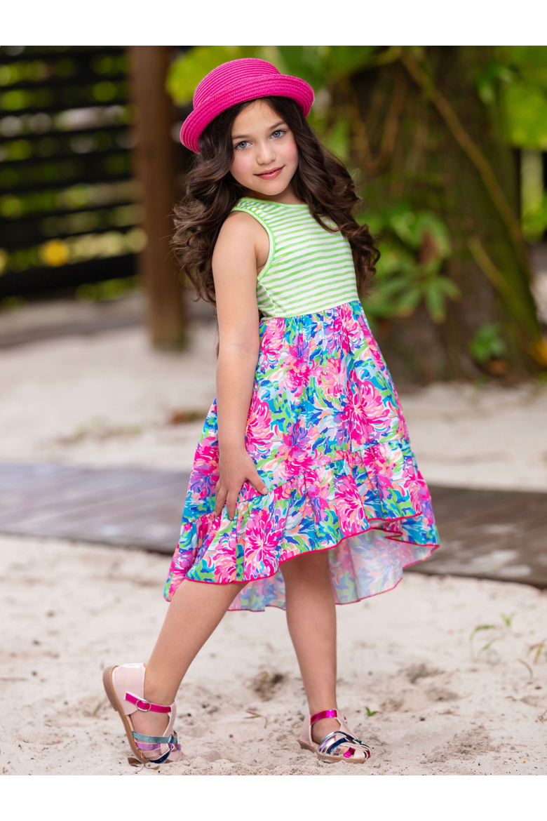 Tropical Bloom Sleeveless Hi-Lo Dress, Alternate, color, Purple