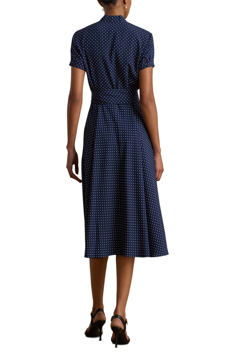 Lauren Ralph Lauren Micro Dot Crêpe de Chine Midi Dress, Alternate, color, Navy Blue/ White