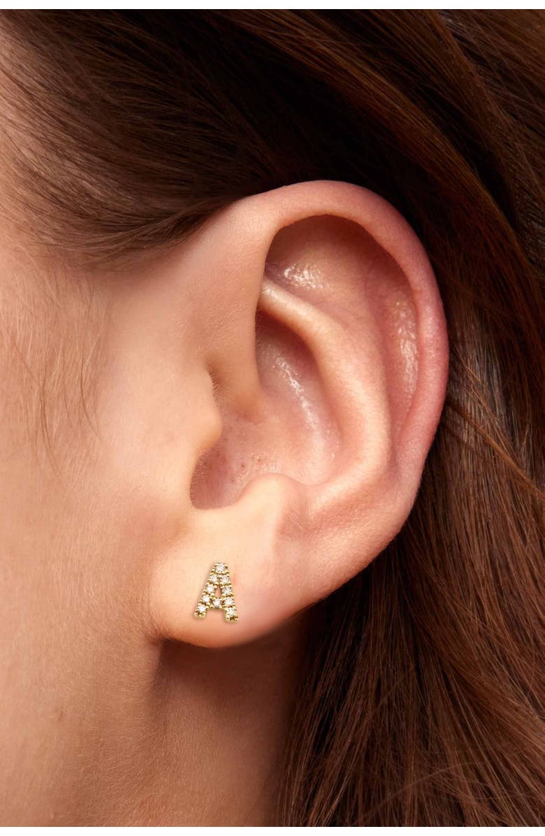 Oradina 14K Gold Luxe Letter Diamond Initial Single Stud, Alternate, color, Yellow Gold - Y