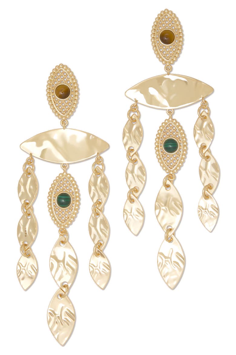 Cleo Stone Chandelier Earrings, Main, color, GREEN MULTI/ GOLD
