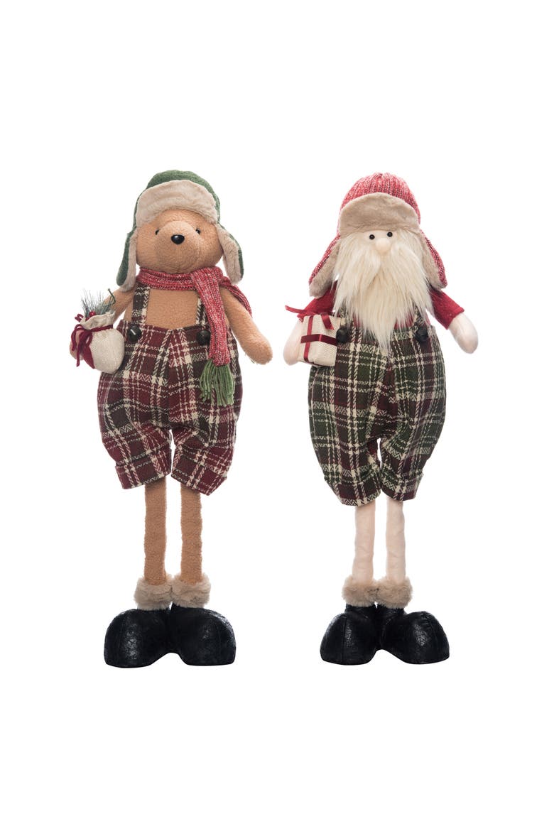 PPlaid Santa Bear Telescoping Leg Set of 2 Decorations, Main, color, Brown