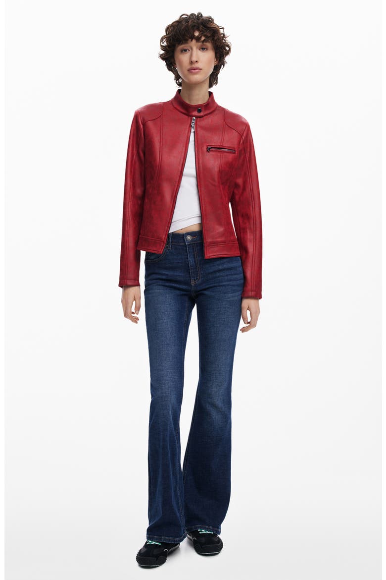 Faux Leather Moto Jacket, Alternate, color, ORANGE RED