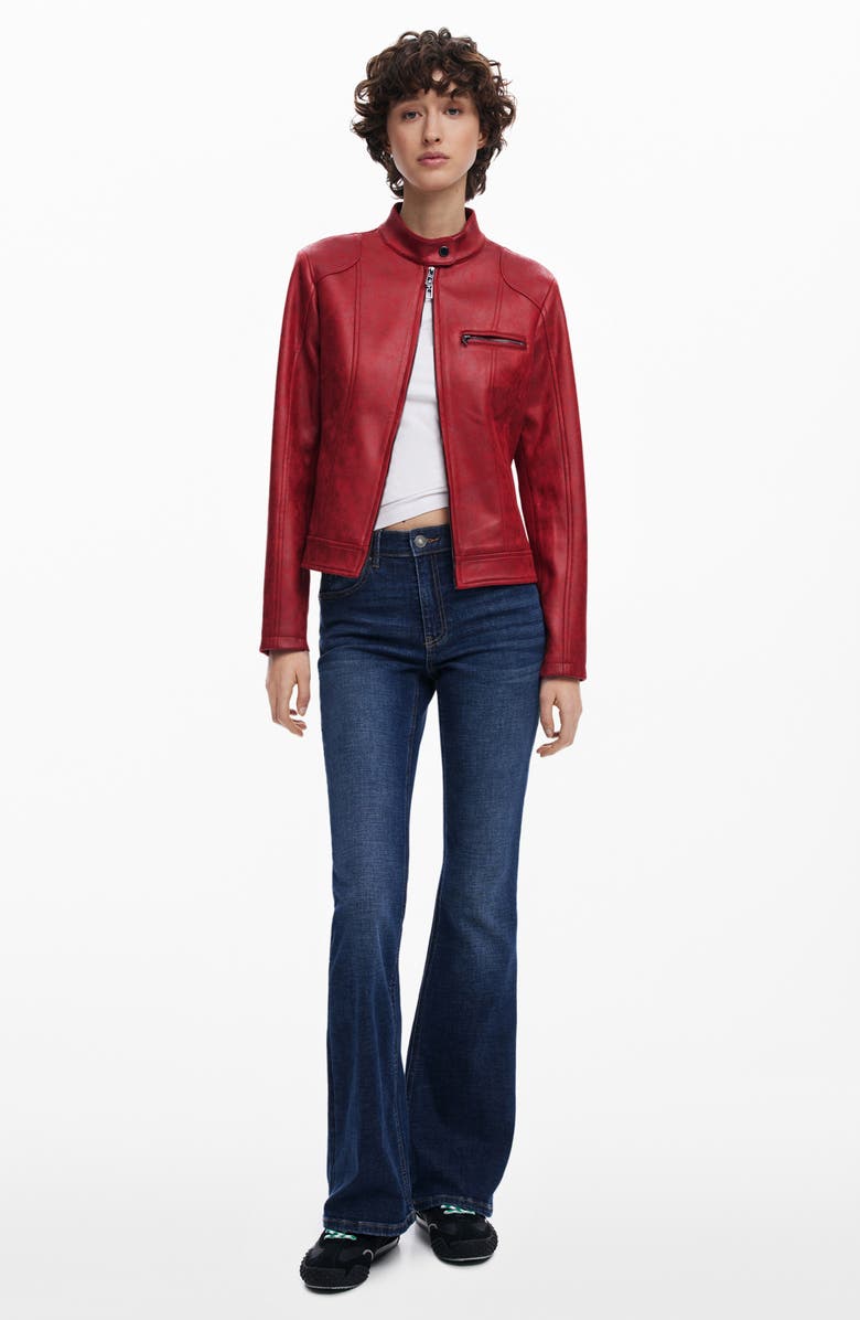 Desigual Faux Leather Moto Jacket, Alternate, color, Orange Red