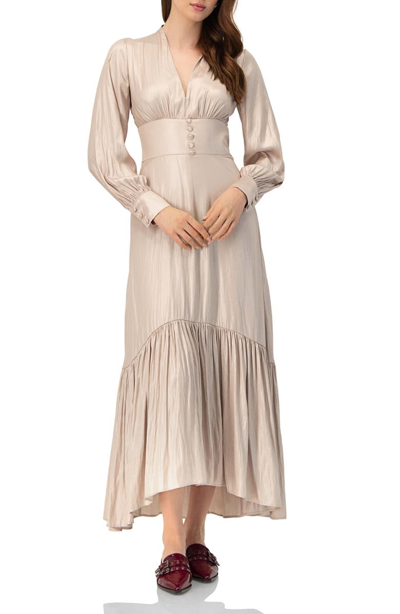 IVONNE V-Neck Long Sleeve Maxi Dress, Main, color, Natural