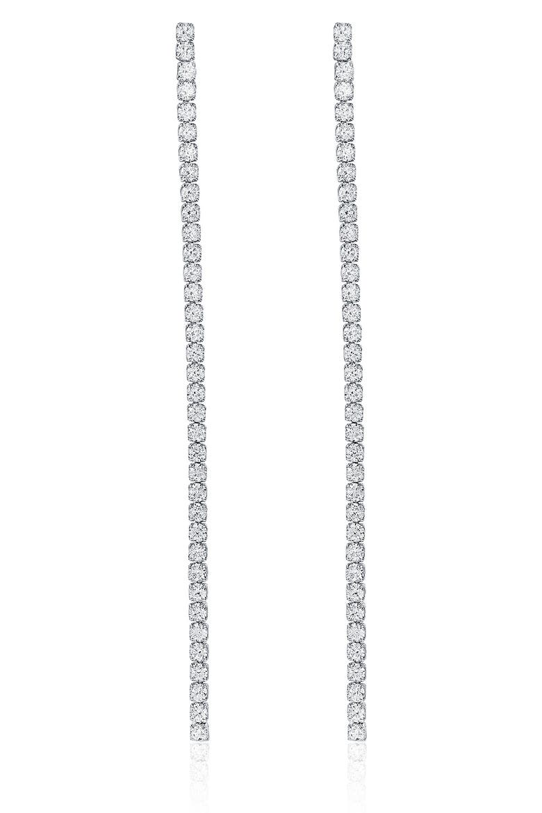 Cubic Zirconia Linear Drop Earrings, Main, color, SILVER