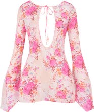 HOUSE OF CB Oceana-A Sheer Long Sleeve Cover-Up Minidress