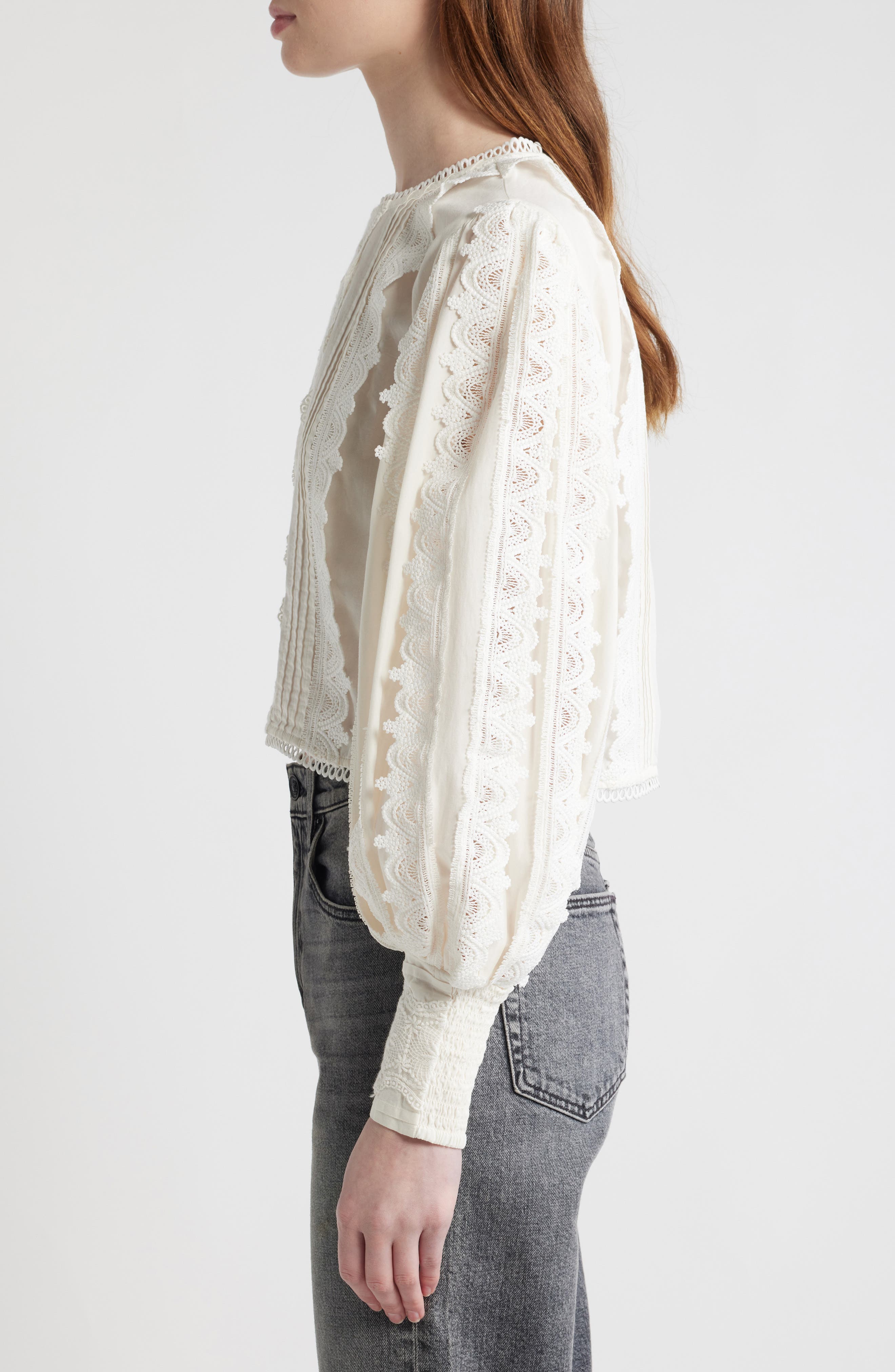 AllSaints Hart Lace Embroidered Bishop Sleeve Top (Women) | Nordstromrack