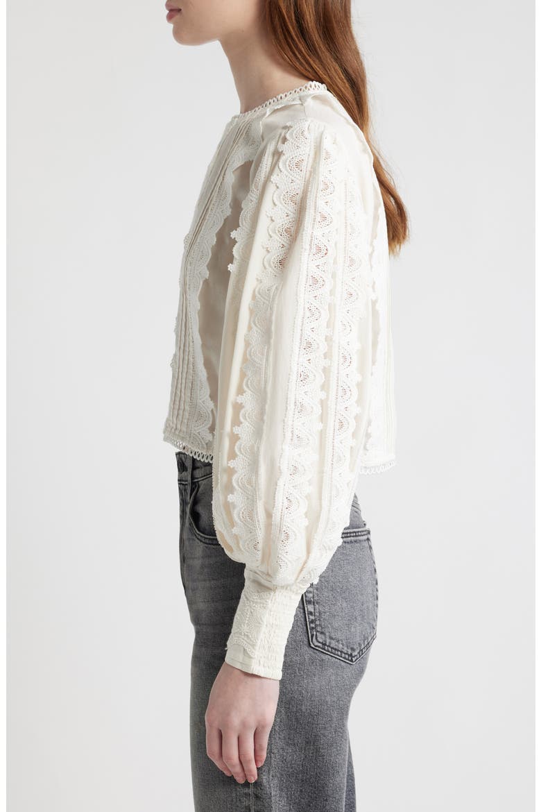 Hart Lace Embroidered Bishop Sleeve Top, Alternate, color, OPTIC WHITE