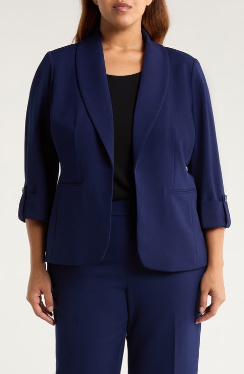 Open Front Shawl Collar Jacket (Plus)