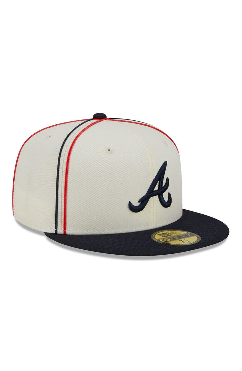 New Era Men's New Era Cream/Navy Atlanta Braves Chrome Sutash 59FIFTY Fitted Hat, Alternate, color,