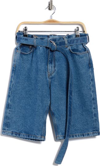 Industrial Slim Belted Denim Shorts