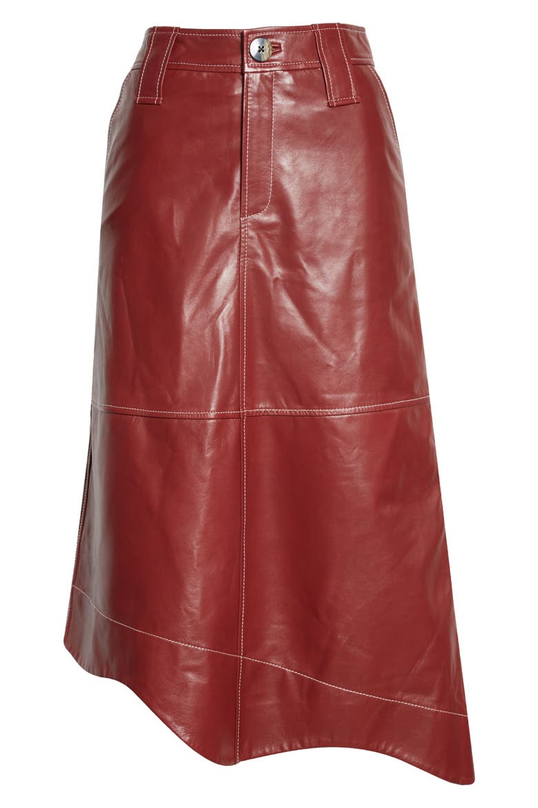 Asymmetric Leather Skirt, Alternate, color, MADDER BROWN