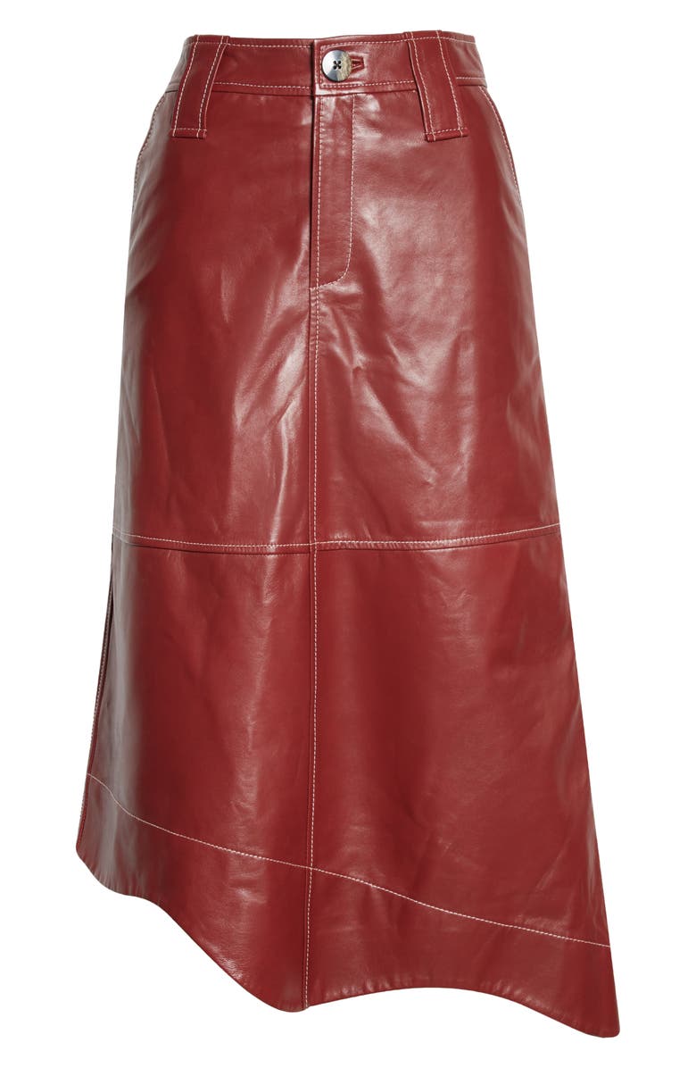 Ganni Asymmetric Leather Skirt, Alternate, color,