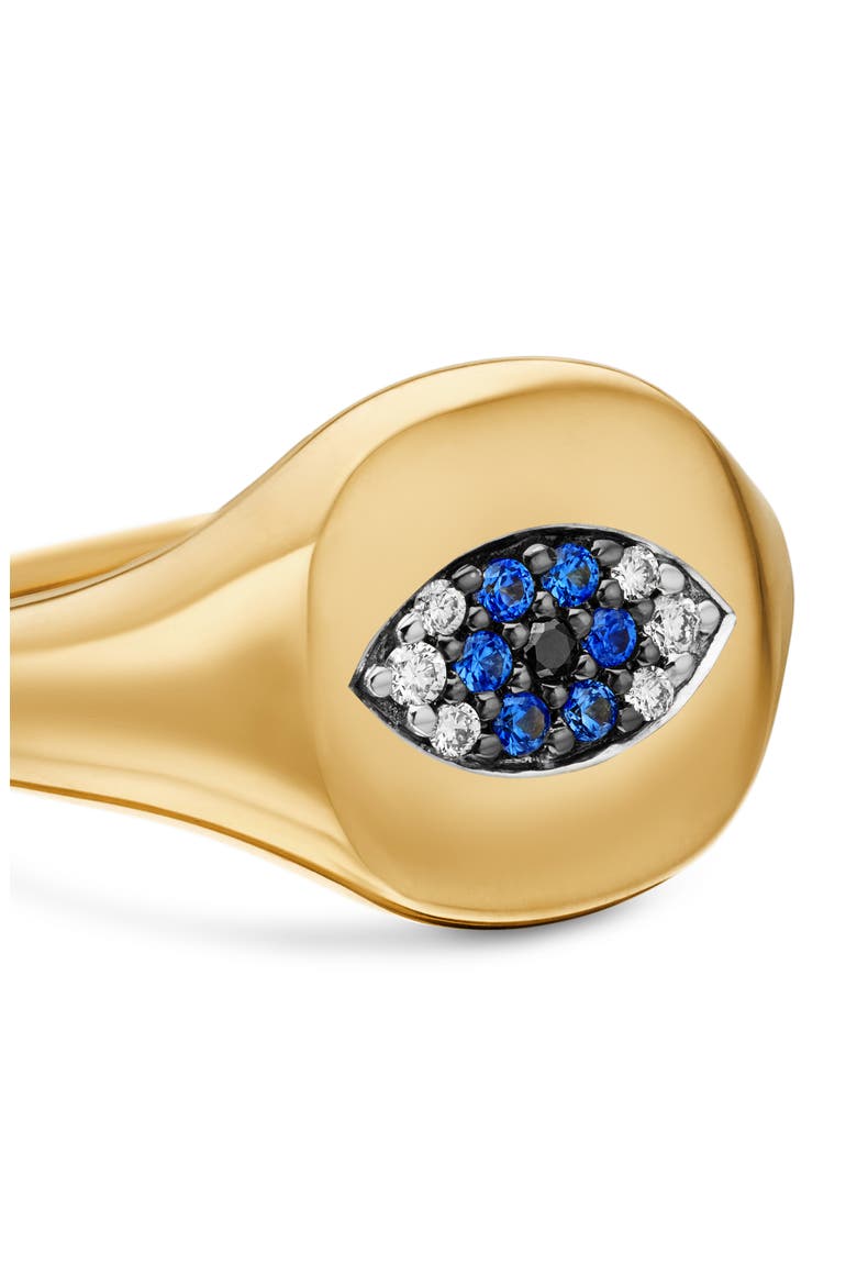 Cable Collectibles Evil Eye Mini Pinky Ring in 18K Gold with Diamonds, Alternate, color, LIGHT BLUE SAPPHIRE