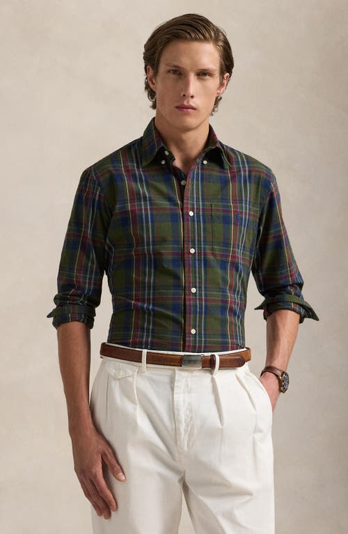 Polo Ralph Lauren Madras Plaid Performance Button-down Shirt In Olive/navy Multi