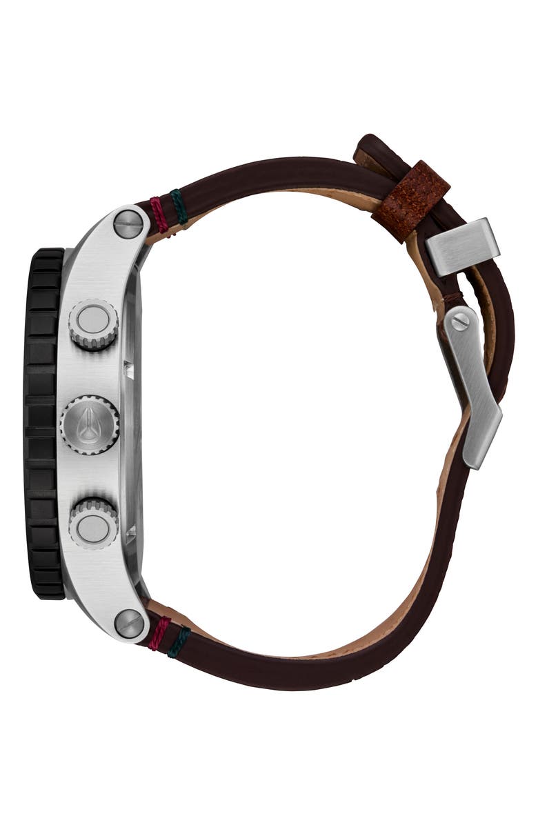 Nixon 51-30 Chronograph Leather Strap Watch, 51mm, Alternate, color, Silver / Rosewood / Chocolate