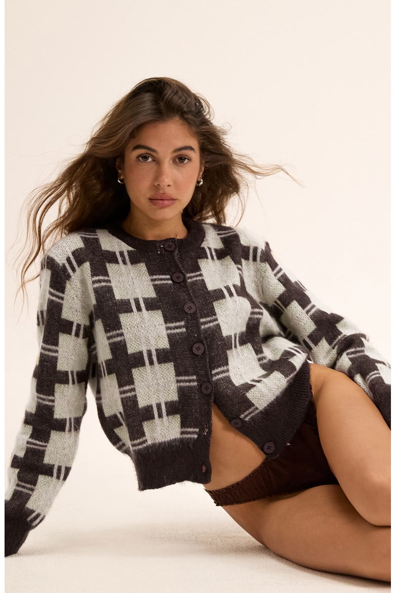 Anzio Check Cardigan, Alternate, color, CHECK BROWN